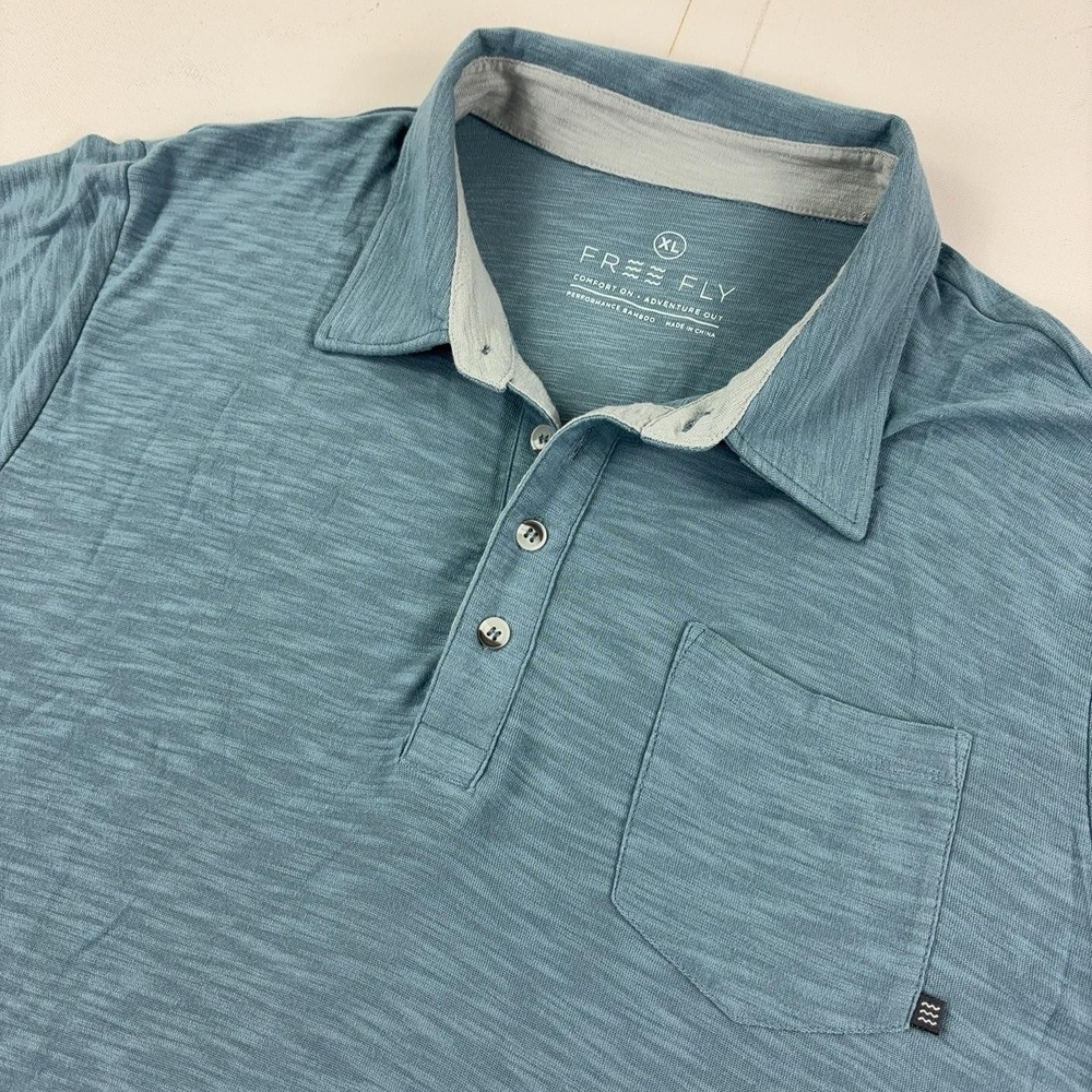 Free Fly Performance Bamboo Polo Shirt Mens XL Blue Tagless Pocket Short Sleeve